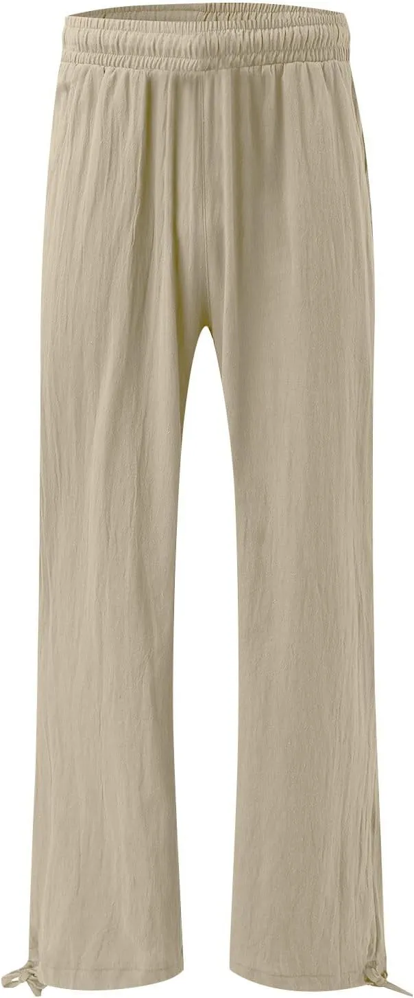 Women Linen Palazzo Pants Summer Comfy Flowy Wide Leg High Waist Casual Loose Beach Lounge Pant Trouser