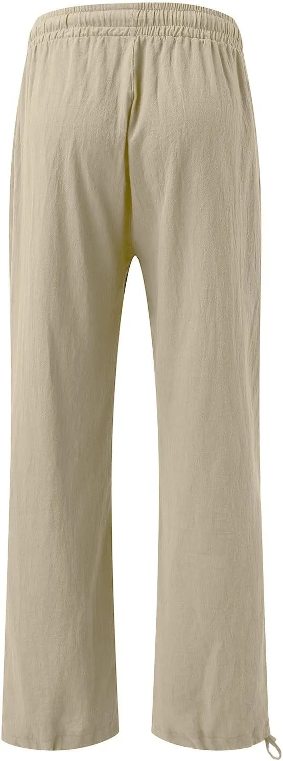Women Linen Palazzo Pants Summer Comfy Flowy Wide Leg High Waist Casual Loose Beach Lounge Pant Trouser