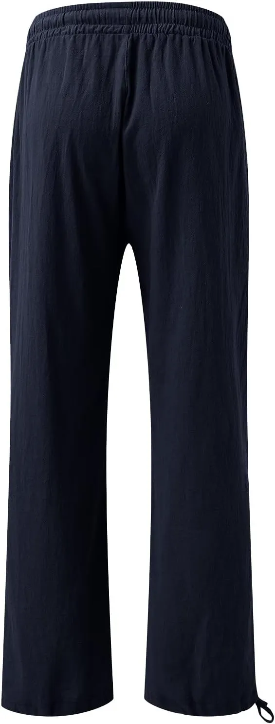 Women Linen Palazzo Pants Summer Comfy Flowy Wide Leg High Waist Casual Loose Beach Lounge Pant Trouser