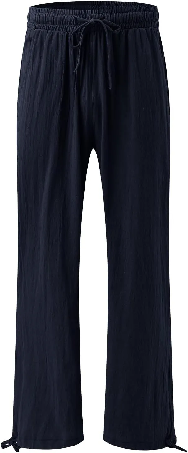 Women Linen Palazzo Pants Summer Comfy Flowy Wide Leg High Waist Casual Loose Beach Lounge Pant Trouser