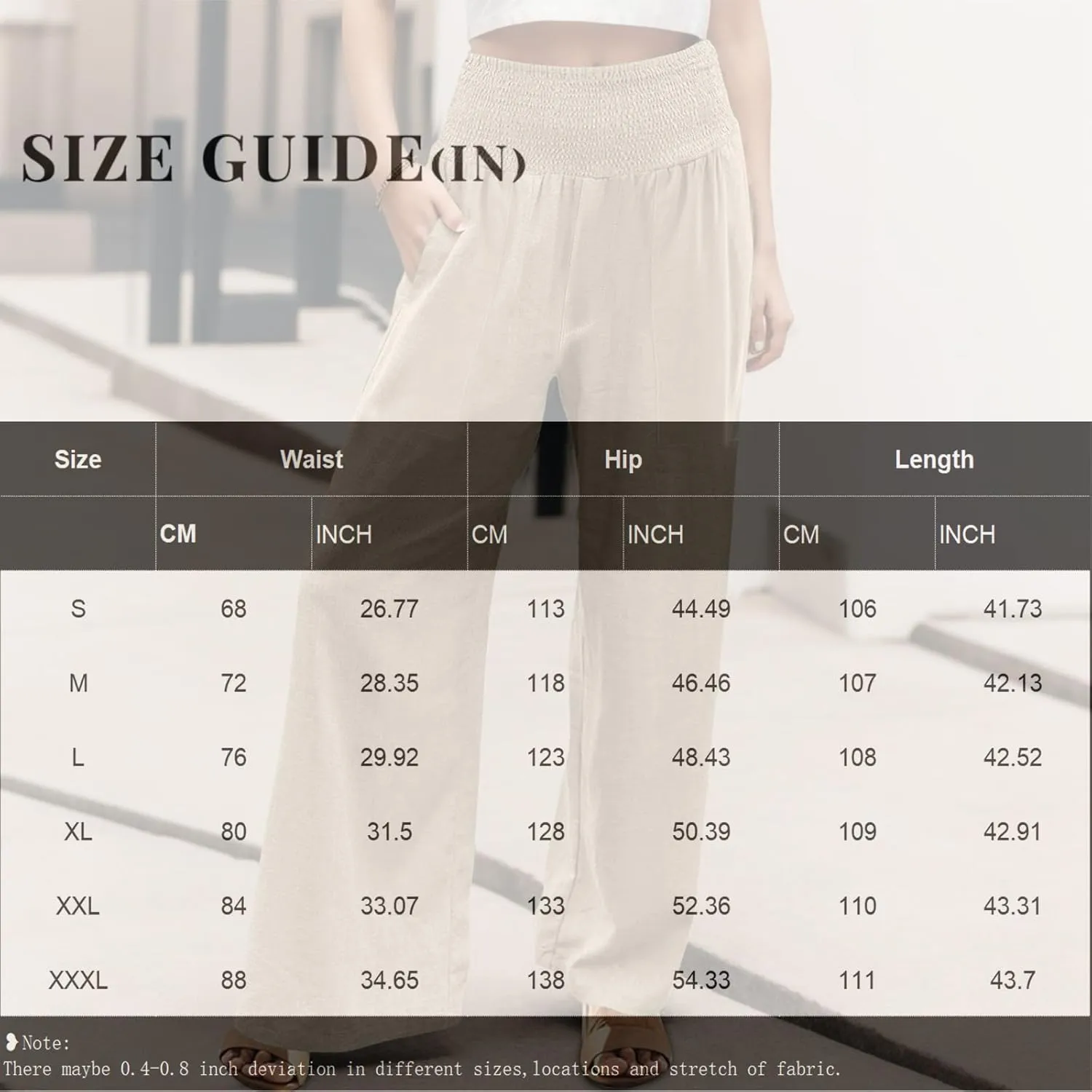 Women Palazzo Linen Pants Smocked High Waisted Wide Leg Pants Casual Summer Beach Pants Lounge Trousers with Pockets
