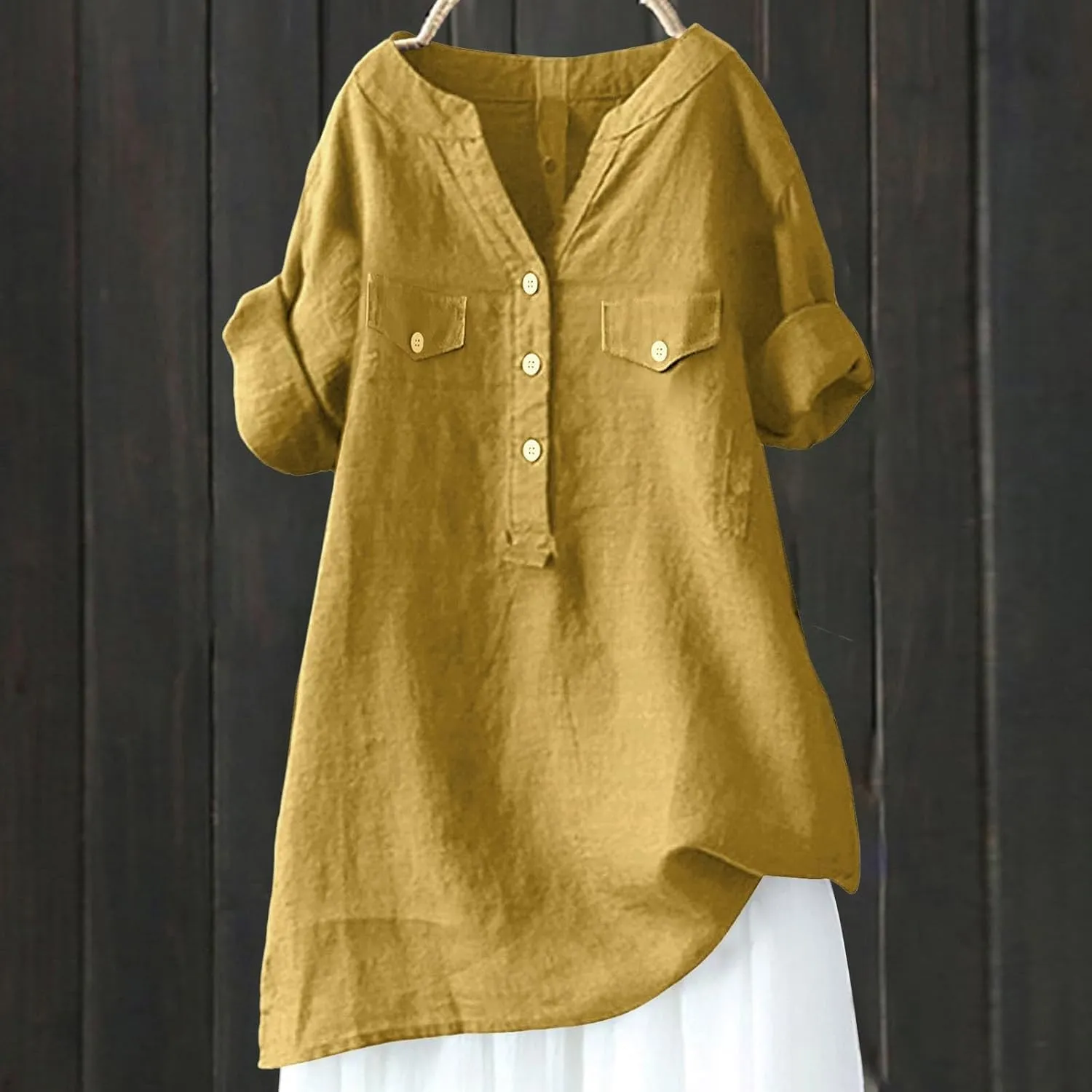 Women Summer Beach Linen Henley Shirts Short Sleeve Button v Neck Tunic Blouses 2025 Trendy Casual Loose Dressy Tops