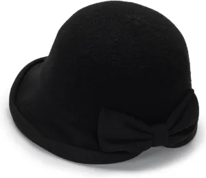 Women Vintage Cloche Church-Hat - 1920s Crushable Winter Wool Felt Bowler Bucket Hat