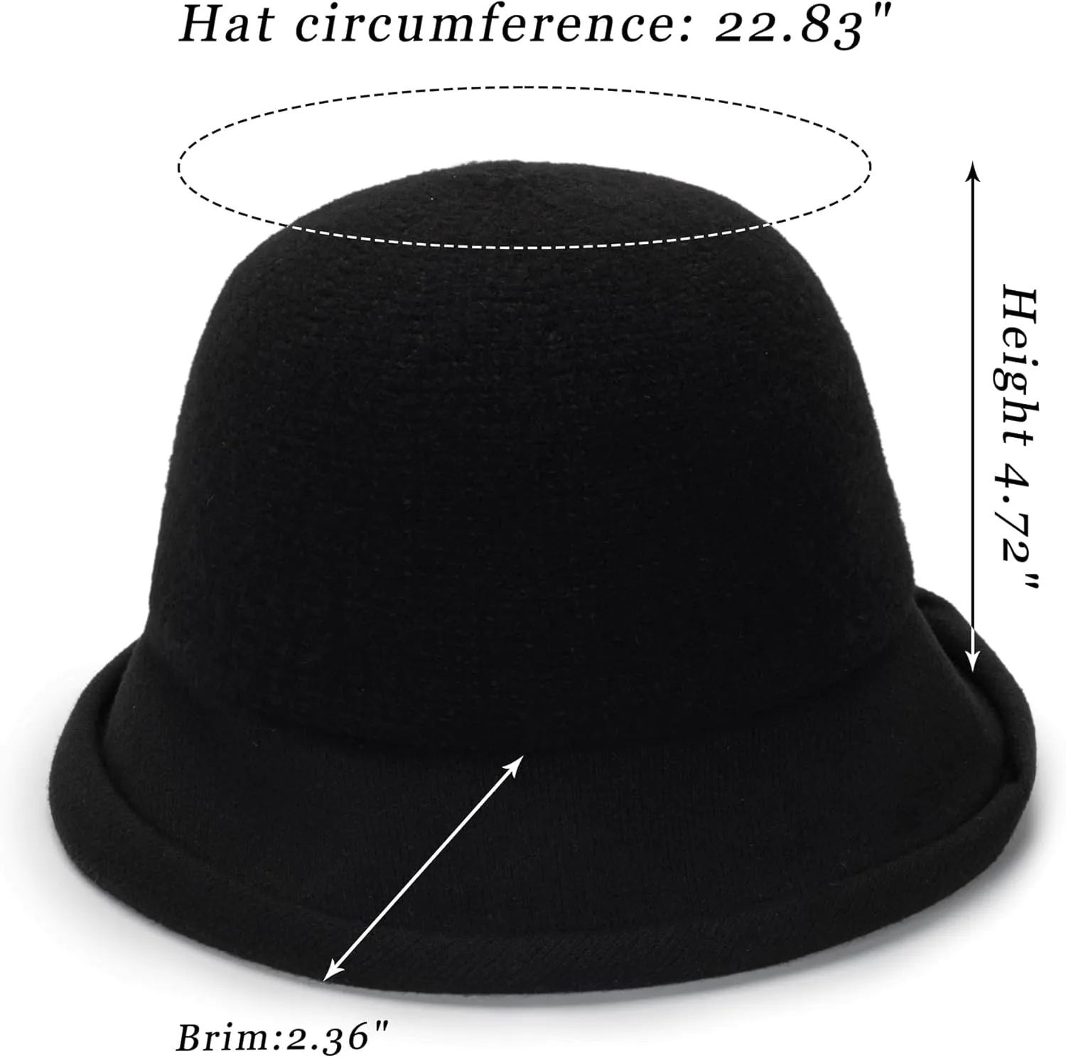 Women Vintage Cloche Church-Hat - 1920s Crushable Winter Wool Felt Bowler Bucket Hat