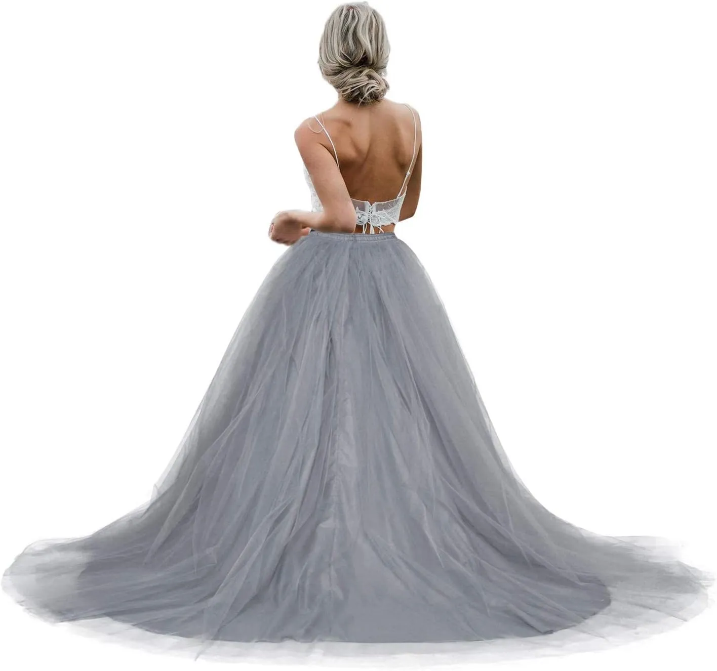 Women Wedding Long Maxi Tulle Skirt Floor Length with Long Train Bridal Overskirt