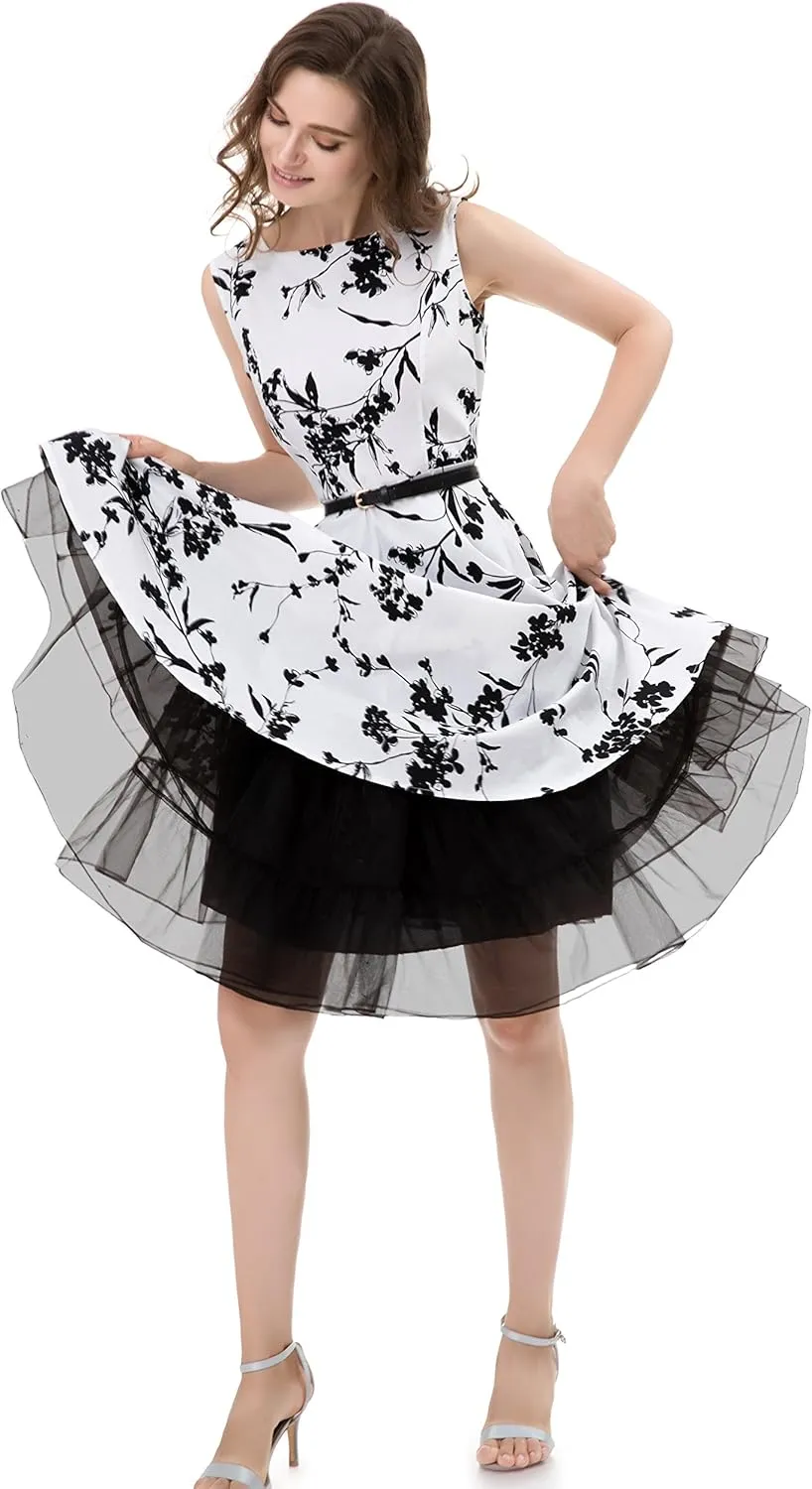 Women's 50s Vintage Rockabilly Petticoat 25.5‘’ Length Net Tulle Underskirt Crinoline Petticoat Half Slip