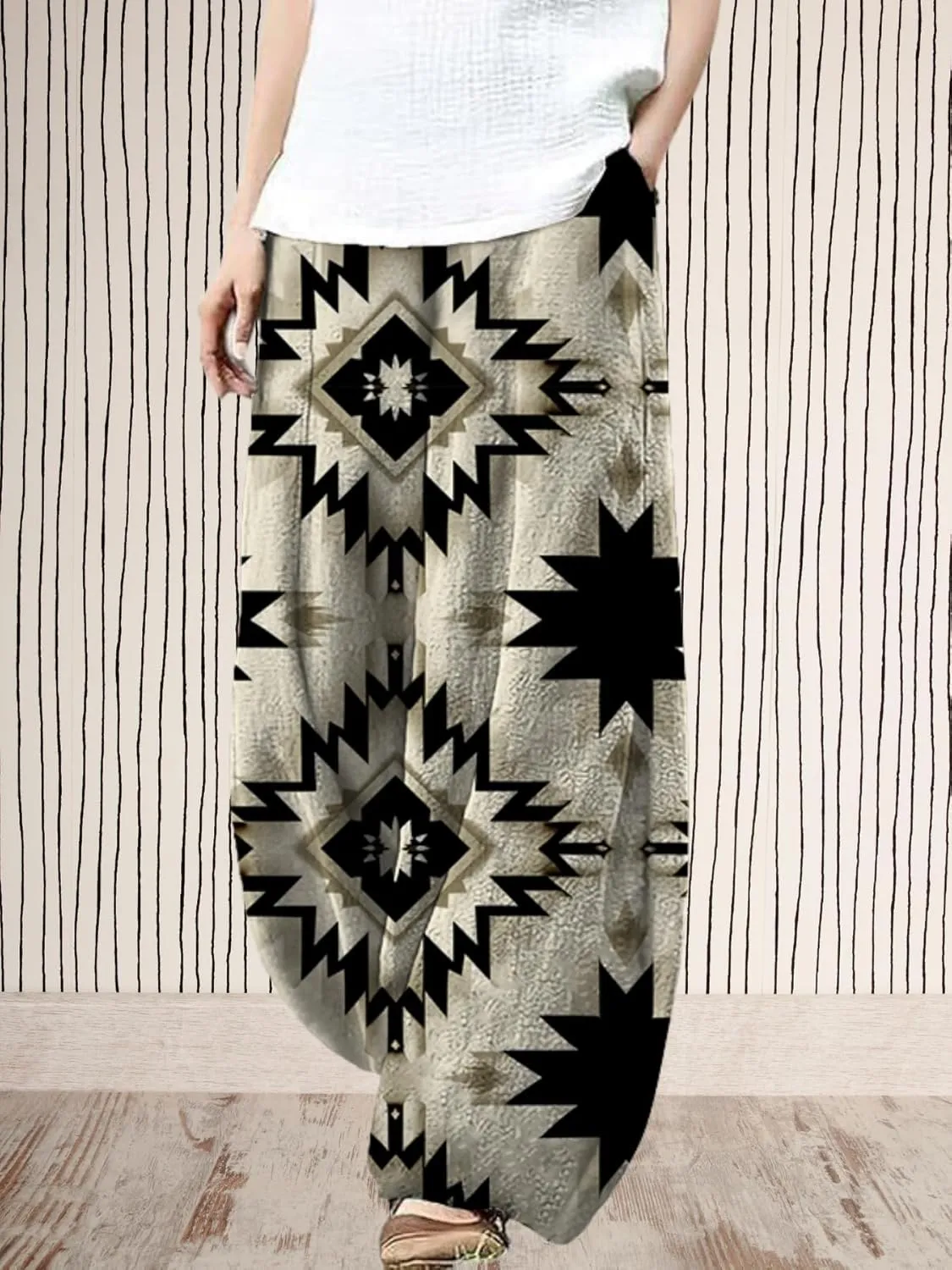 Womens Baggy Linen Pants Barrel Wide Leg Casual Loose Flowy Hippie Lantern Trousers with Elastic Waist for Summer