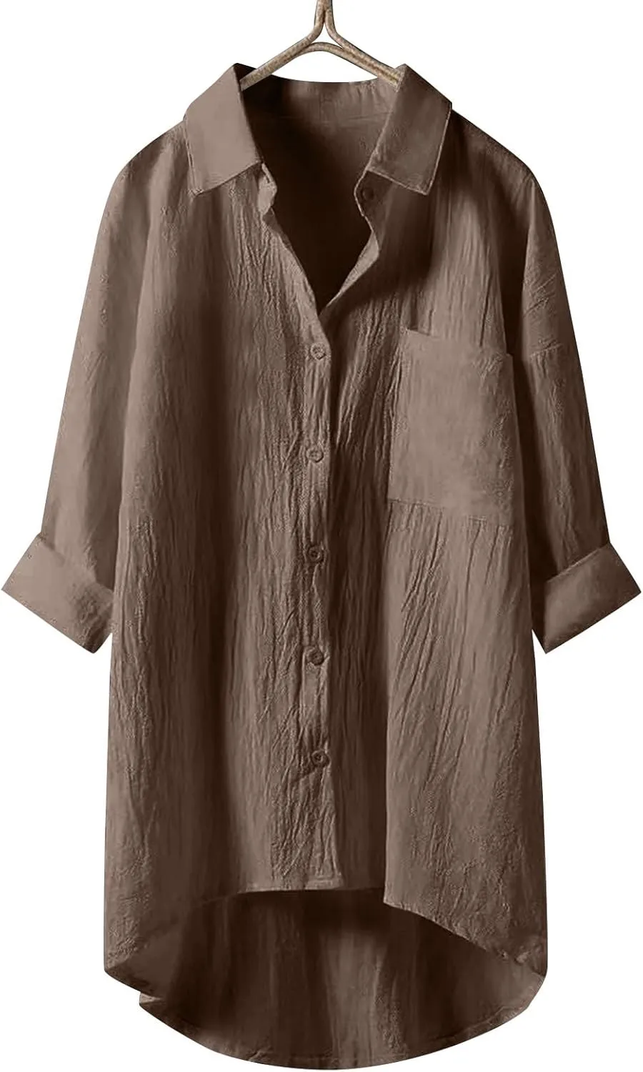 Womens Cotton Linen Button Down Flowy Shirts Long Sleeve V Neck Elegant High Low Loose Tops Plain Oversize Blouse