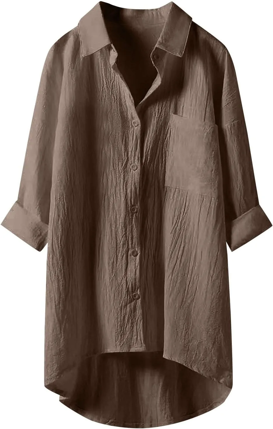 Womens Cotton Linen Button Down Flowy Shirts Long Sleeve V Neck Elegant High Low Loose Tops Plain Oversize Blouse