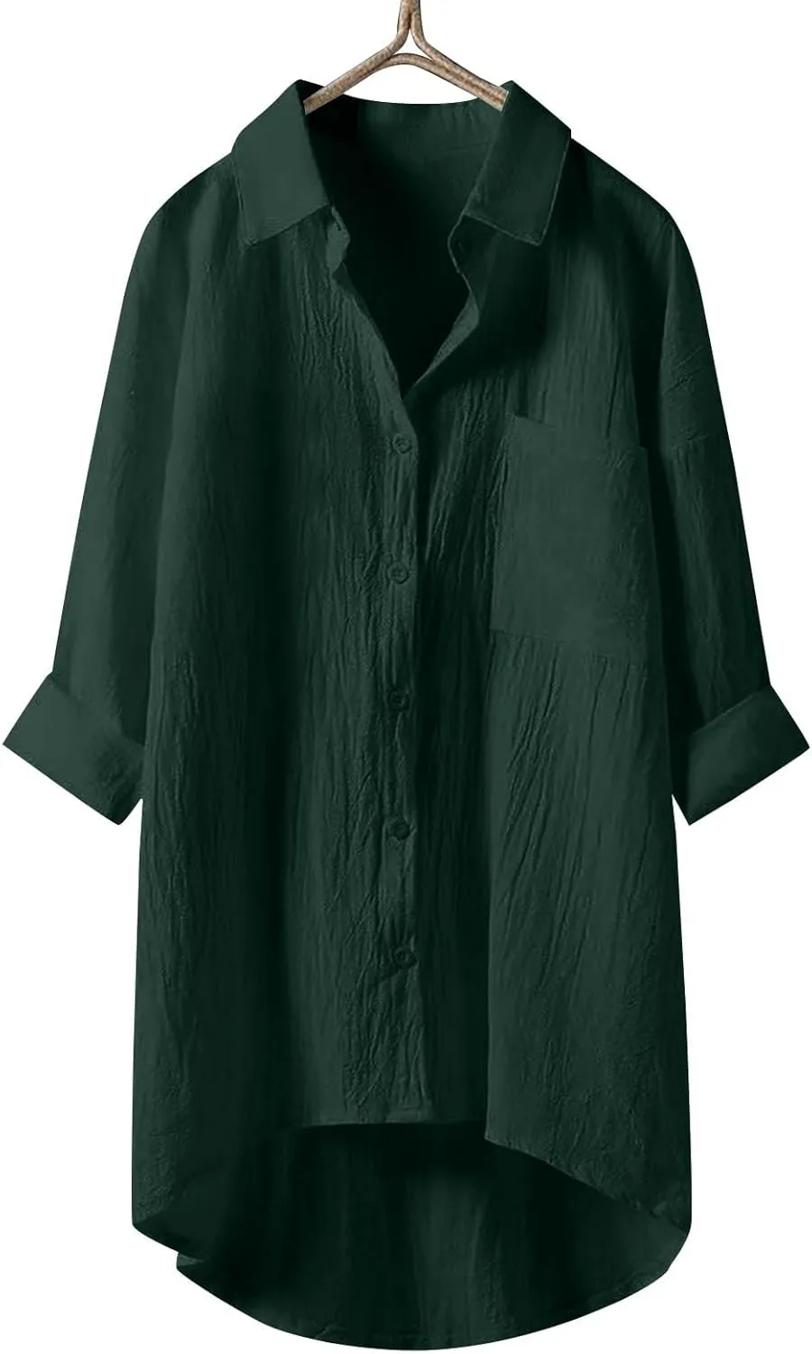 Womens Cotton Linen Button Down Flowy Shirts Long Sleeve V Neck Elegant High Low Loose Tops Plain Oversize Blouse