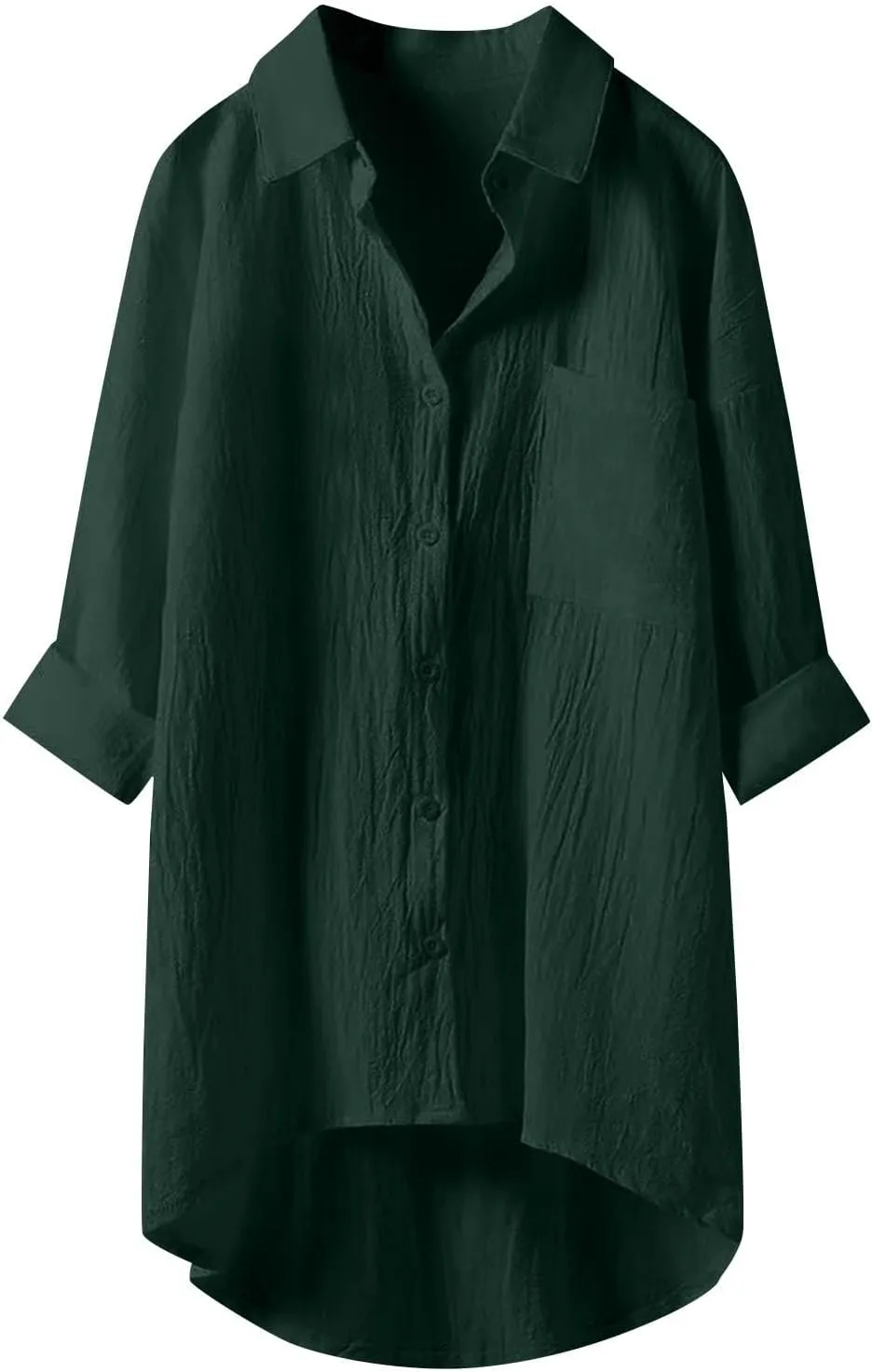 Womens Cotton Linen Button Down Flowy Shirts Long Sleeve V Neck Elegant High Low Loose Tops Plain Oversize Blouse