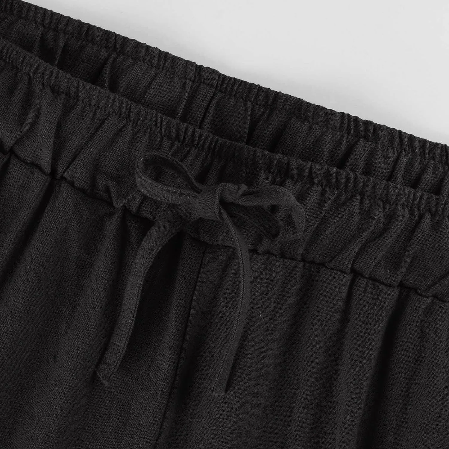 Women's Cotton Linen Pants,Summer Wide Leg Casual Loose Drawstring High Waist Palazzo Pants with Pockets