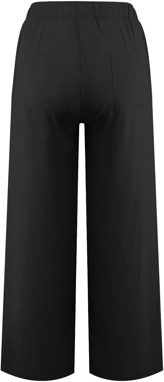 Women's Cotton Linen Pants,Summer Wide Leg Casual Loose Drawstring High Waist Palazzo Pants with Pockets