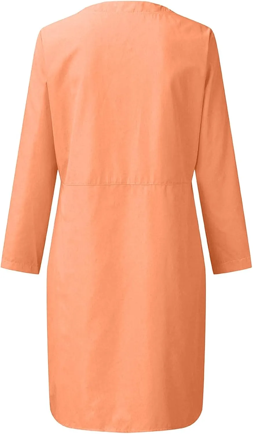 Women's Cotton Linen Shirt Dress Long Sleeve Summer Midi Dresses Dressy Casual Button Down Crewneck Solid Dress