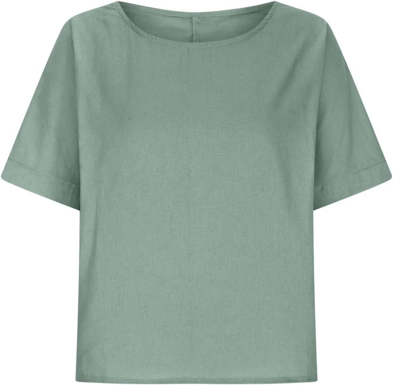 Womens Cotton Linen Shirts Casual Short Sleeve Blouses 2025 Trendy Loose Fit Crew Neck Solid Color Work Tops