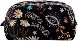 Women's Embroidered Cosmetic Bag, Black