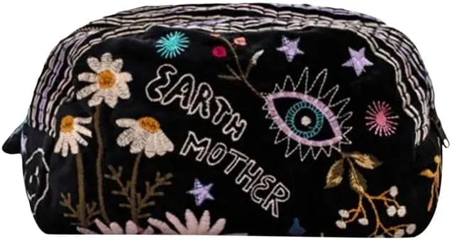 Women's Embroidered Cosmetic Bag, Black