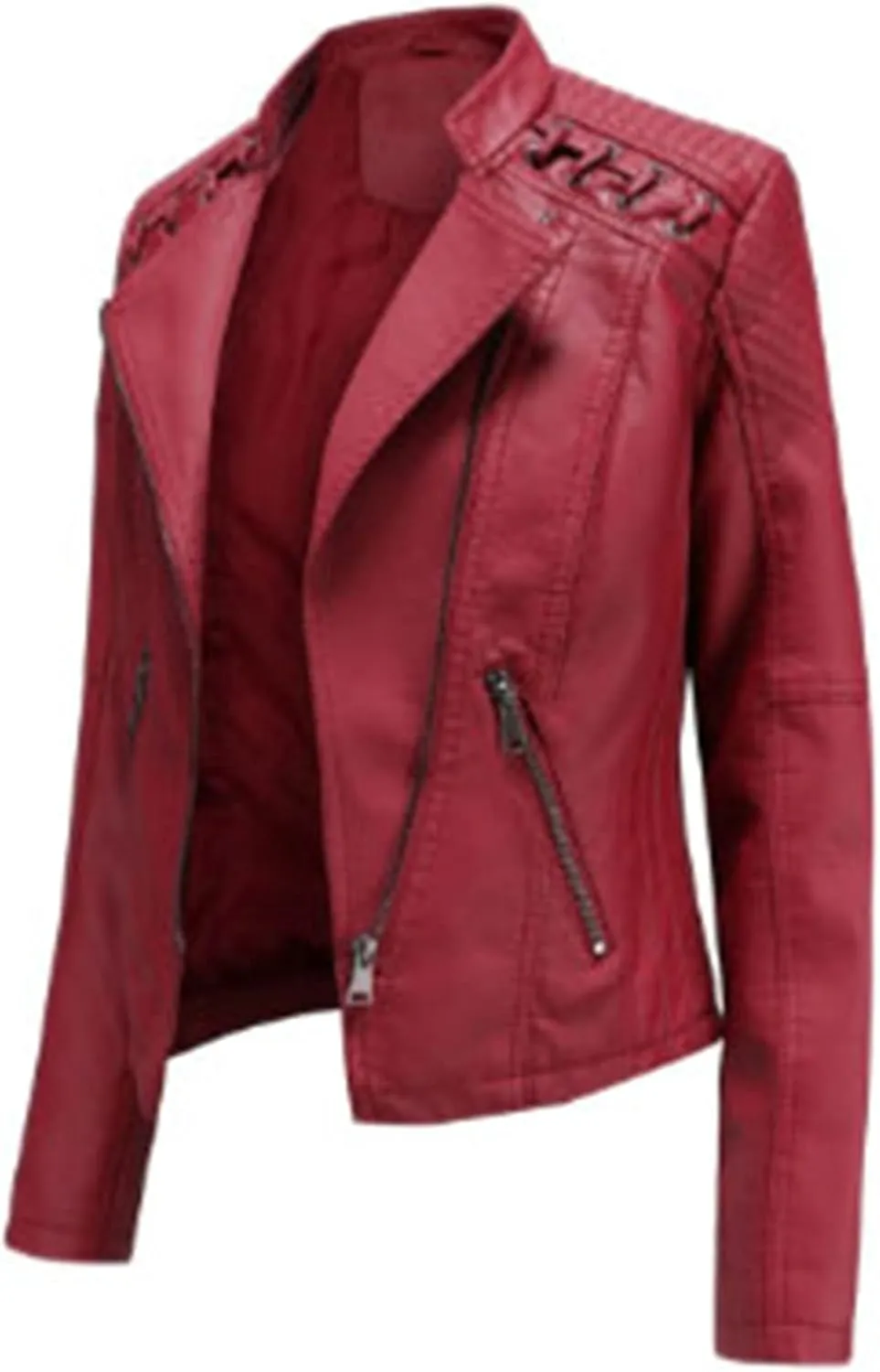 Women's Faux Leather Moto Jacket Slim Thin Leather Jacket