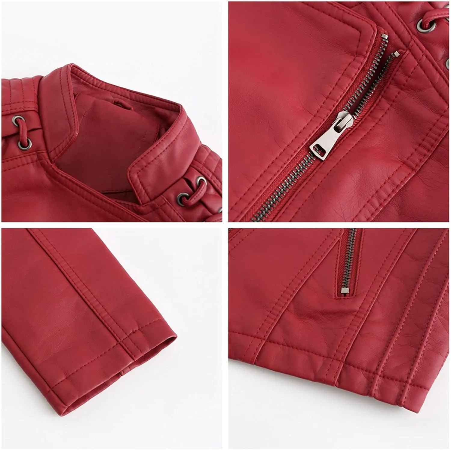 Women's Faux Leather Moto Jacket Slim Thin Leather Jacket