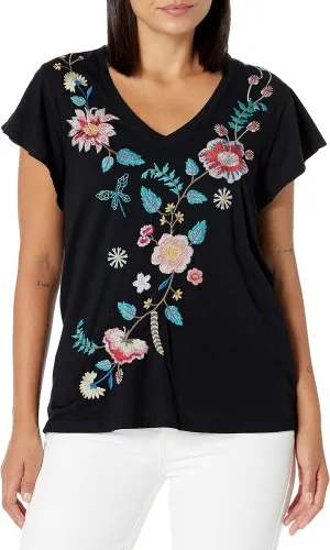 Women's Flutter Sleeve Embroidered Tee