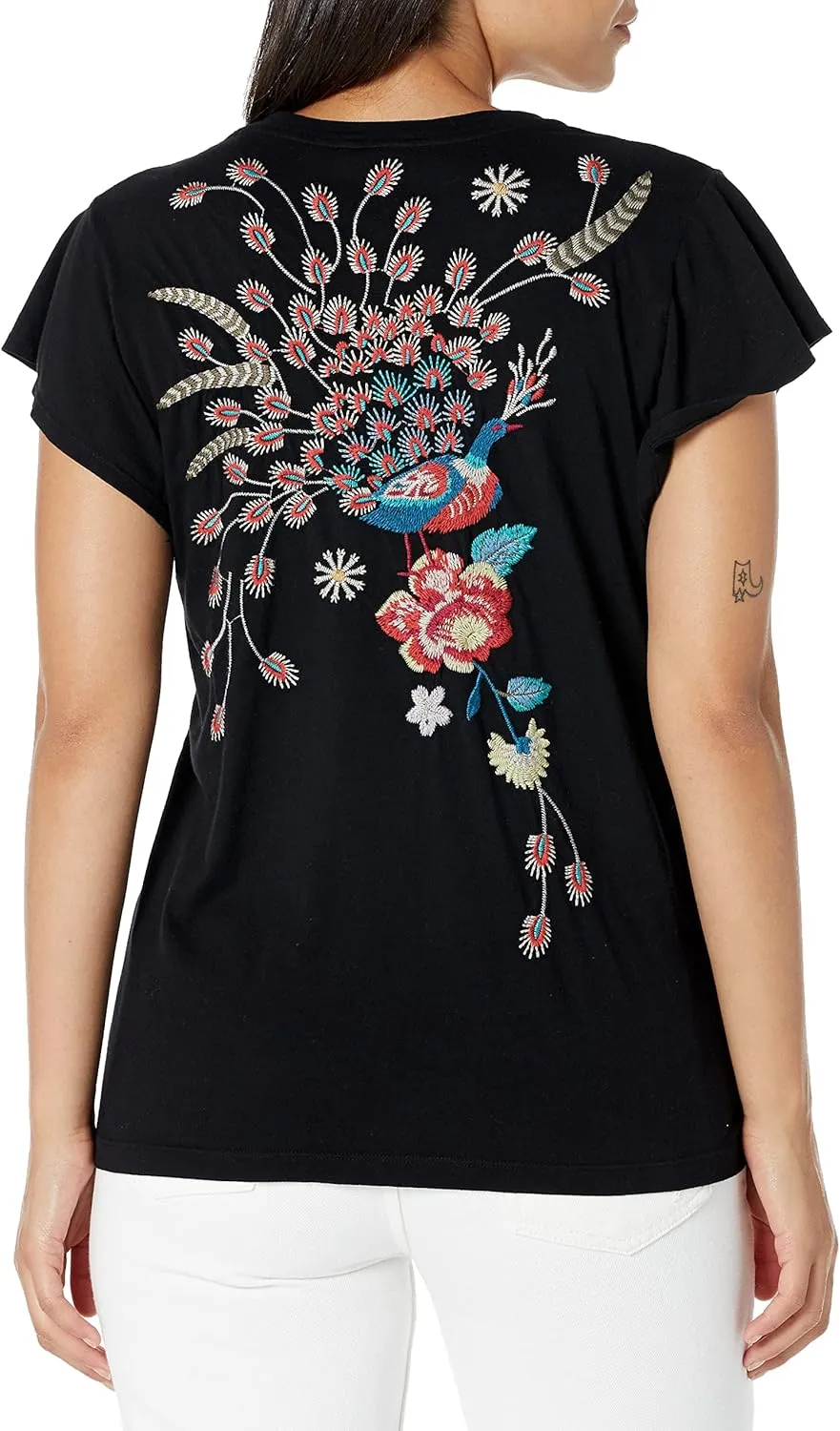 Women's Flutter Sleeve Embroidered Tee