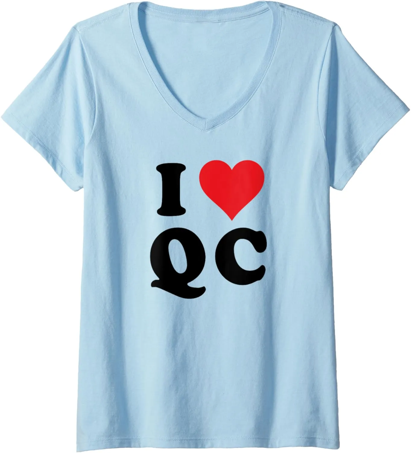 Womens I Heart QC Initials I Love Q.C. First And Last Name Q C V-Neck T-Shirt