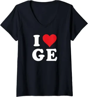 Womens I Love GE Initials I Heart G.E. First Last Name G E V-Neck T-Shirt