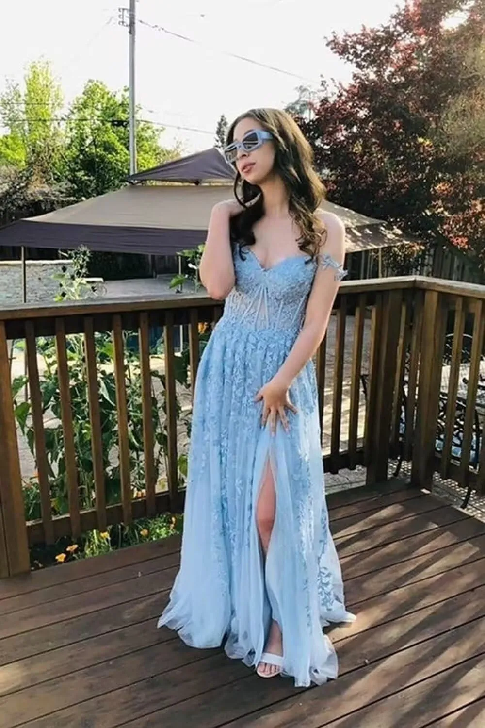 Women's Lace Applique Tulle Prom Dresses A Line Long Pleated 2025 Formal Evening Party Gowns with Slit