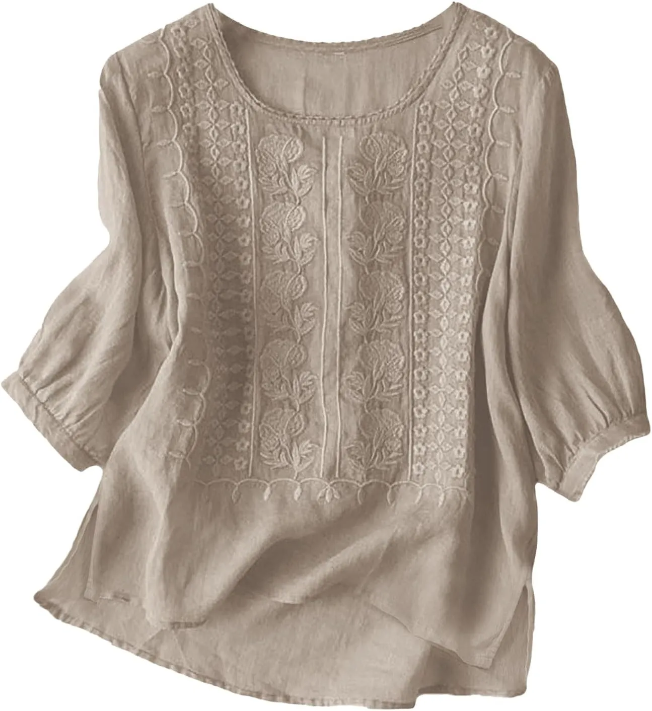 Women's Linen Blouse Tops Summer Shirts Loose Casual Work Tops Blouses Cotton Blouse Linen Shirt Roll Up Sleeve
