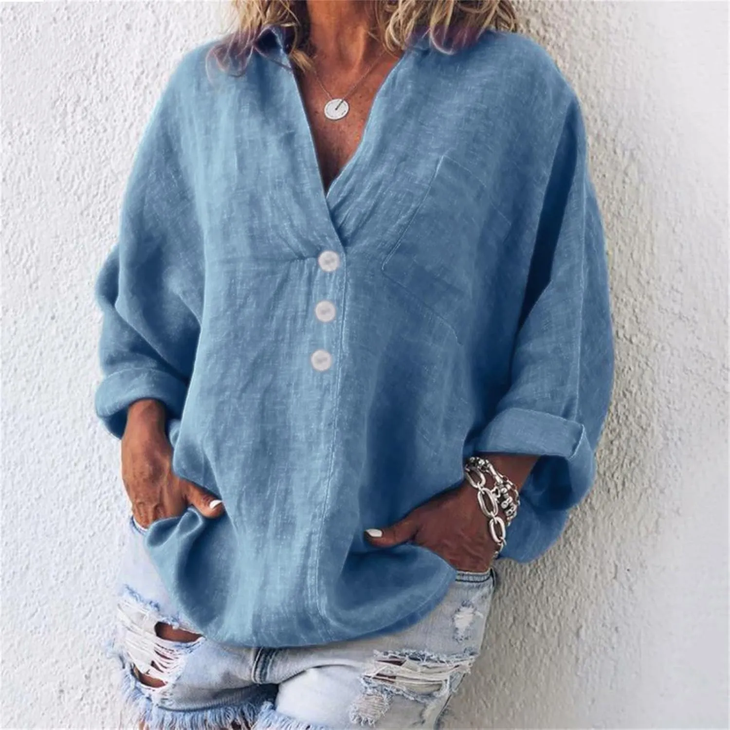 Women's Linen Blouse Women's Retro Floral Art Print Casual Long Sleeve Long Sleeve Casual Linen Cotton Clothing