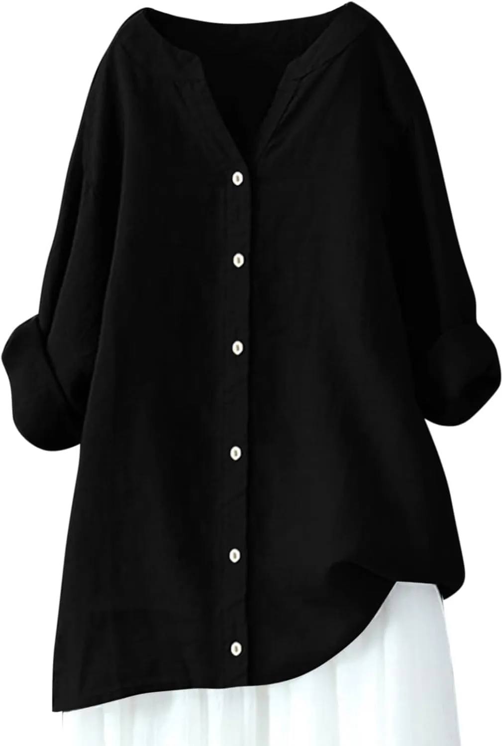 Women's Linen Shirts 2024 Solid Color Medium Sleeve Collar Casual Women's Shirt Women's Shirt Tops for Women Swim