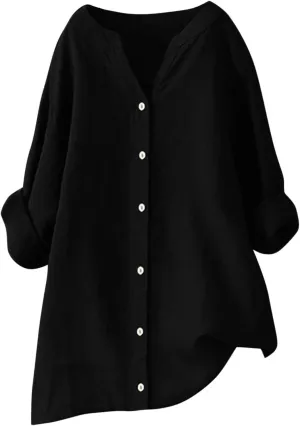 Women's Linen Shirts 2024 Solid Color Medium Sleeve Collar Casual Women's Shirt Women's Shirt Tops for Women Swim