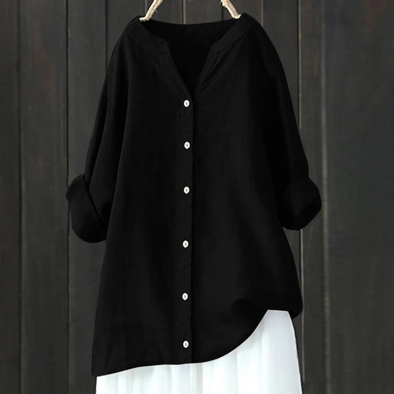 Women's Linen Shirts 2024 Solid Color Medium Sleeve Collar Casual Women's Shirt Women's Shirt Tops for Women Swim