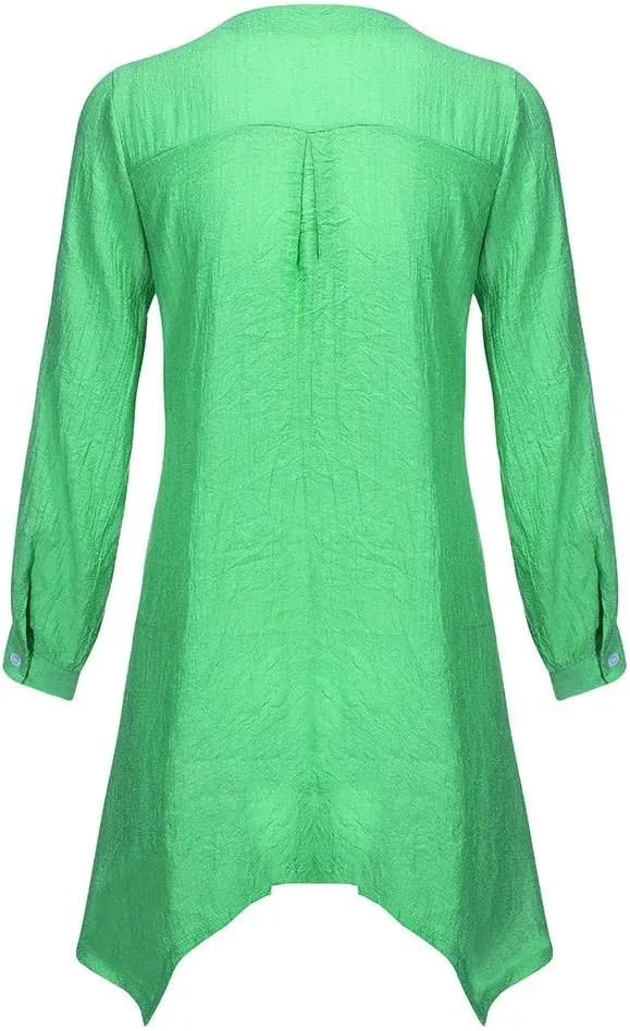 Women's Linen Shirts 2025 Summer Rolled 3/4 Sleeve V Neck Tshirts Plus Size Plain Blouses Casual Loose Fit Tunic Top