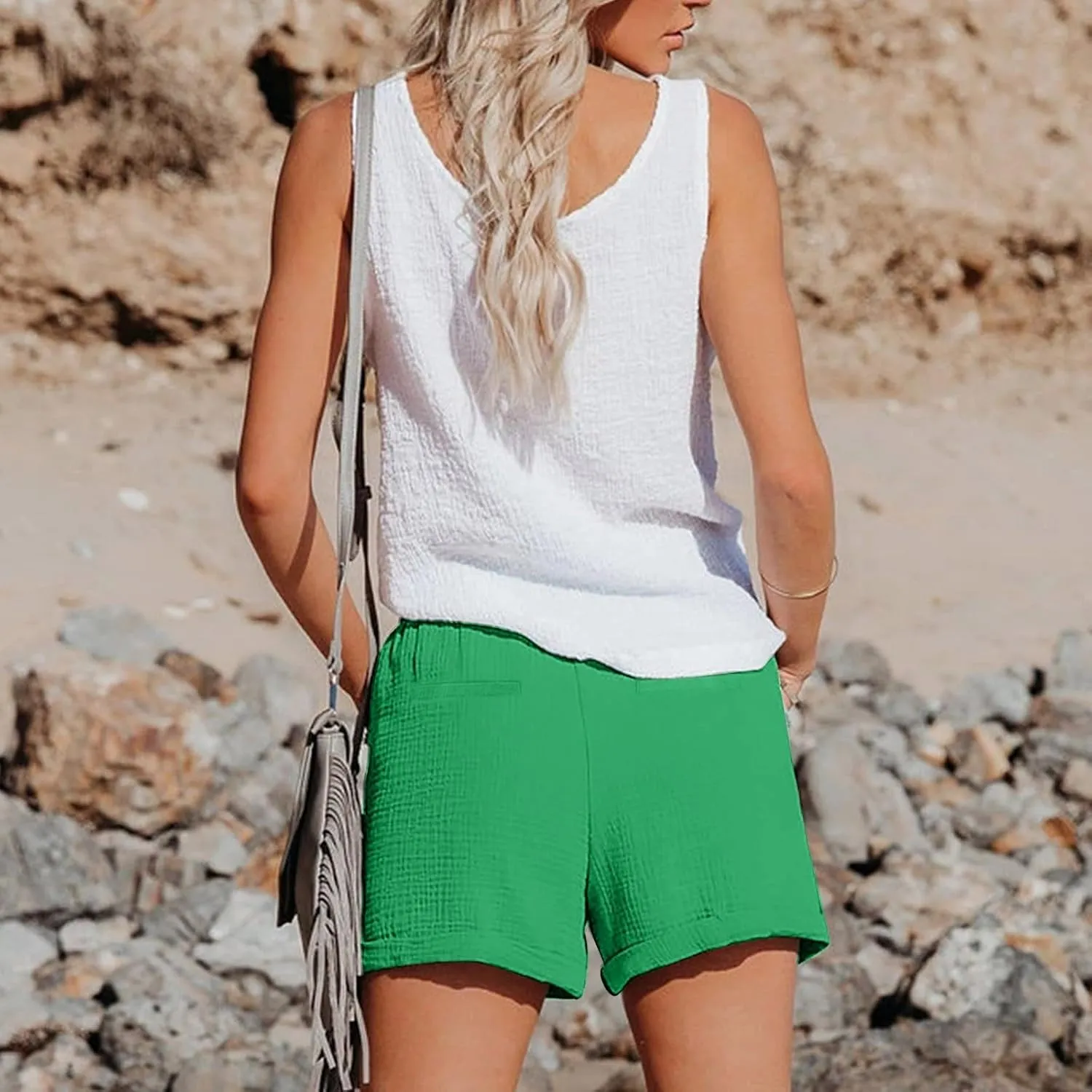 Womens Linen Shorts 2025 Summer Wide Leg Drawstring Lightweight Shorts with Pockets Casual Beach Short Pants