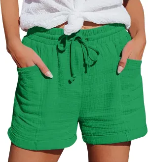 Womens Linen Shorts 2025 Summer Wide Leg Drawstring Lightweight Shorts with Pockets Casual Beach Short Pants
