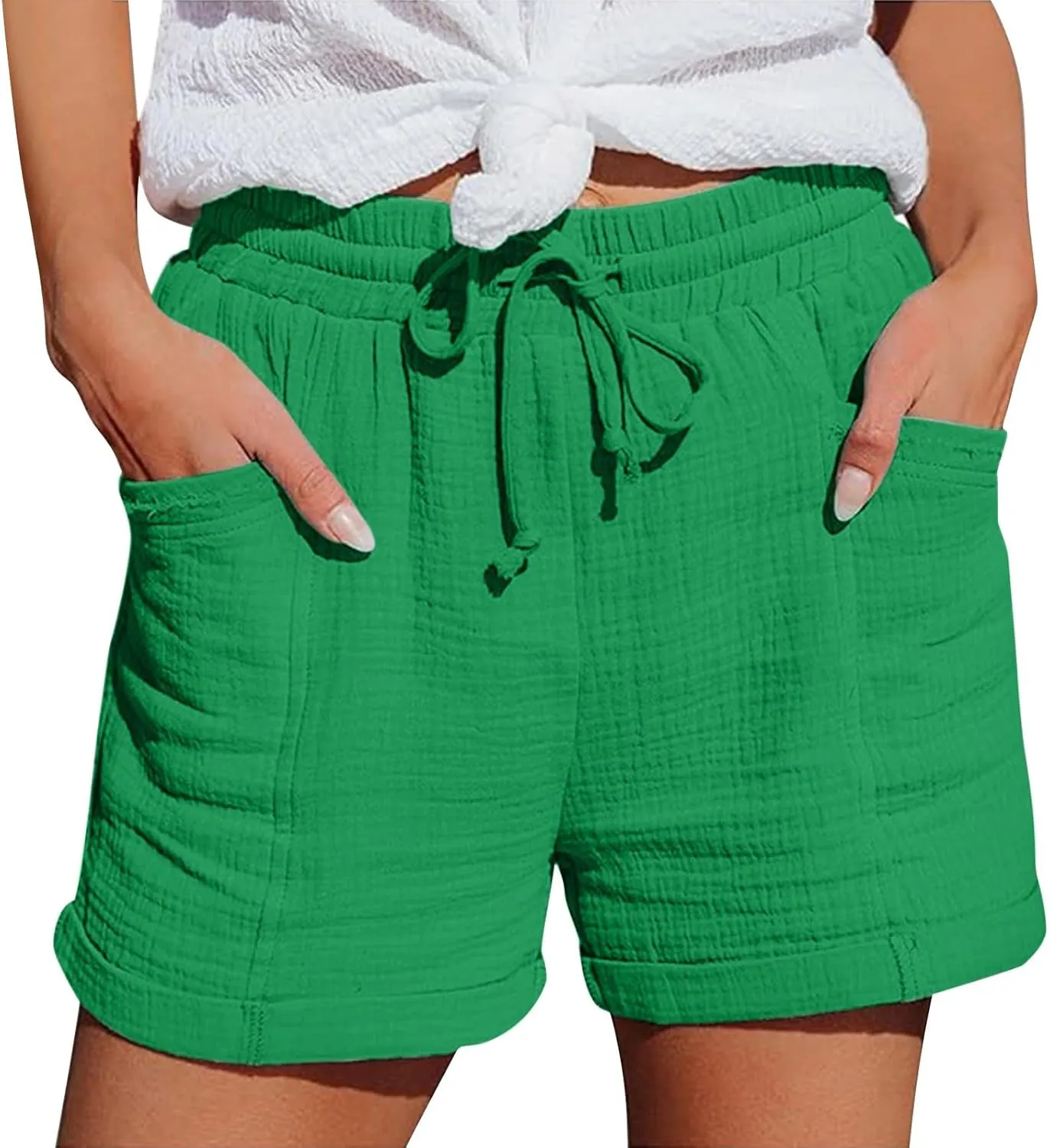Womens Linen Shorts 2025 Summer Wide Leg Drawstring Lightweight Shorts with Pockets Casual Beach Short Pants