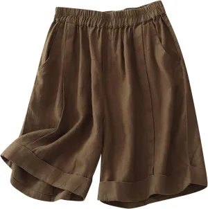 Women's Linen Shorts Ruffleed Elastic High Waisted Summer Casual Beach Vacation Shorts Summer Fashion 2025