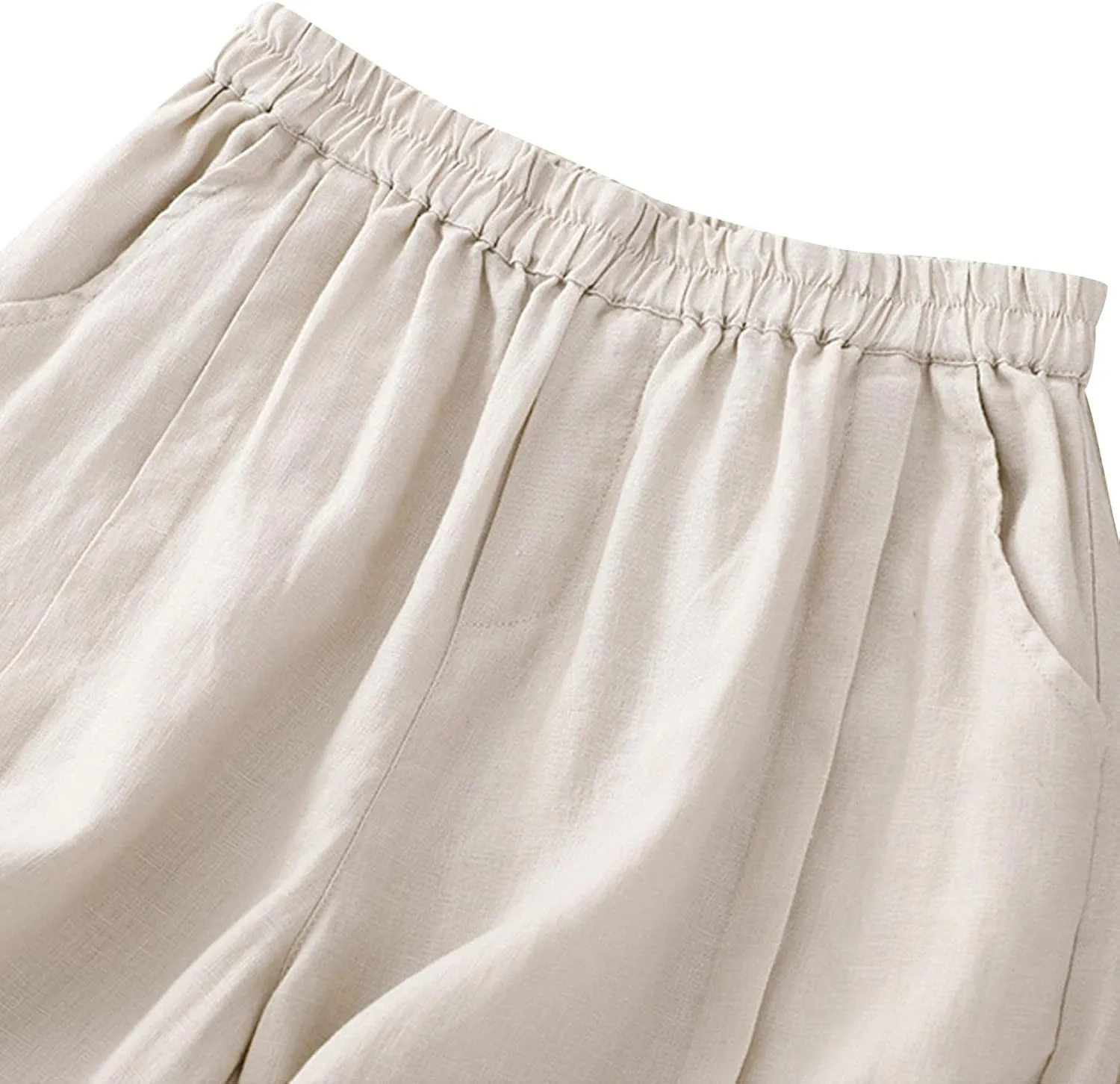 Women's Linen Shorts Ruffleed Elastic High Waisted Summer Casual Beach Vacation Shorts Summer Fashion 2025