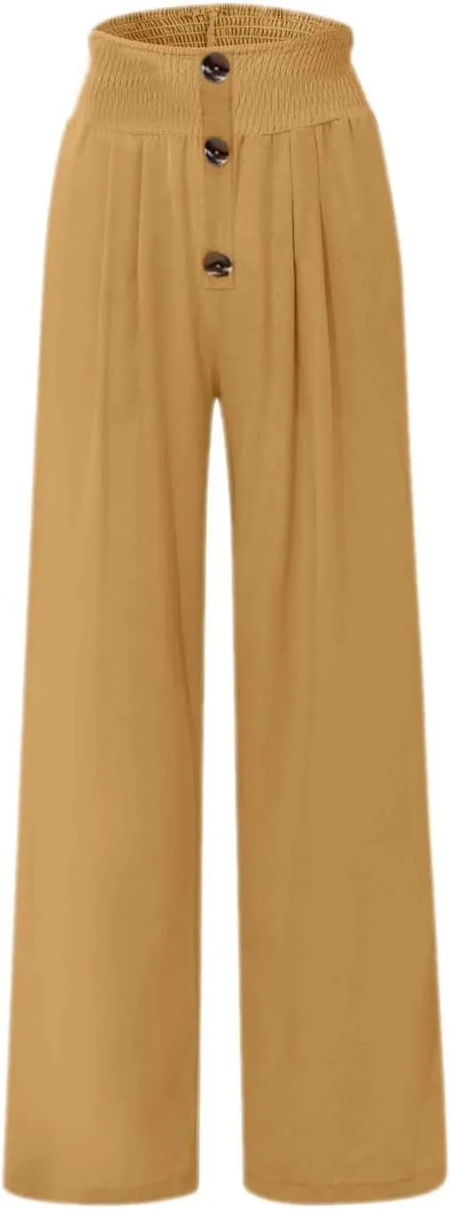 Women's Linen Summer Palazzo Pants Lounge Loose Paperbag Waist Trousers Solid Comfy Pants Summer Outfits 2025 Trendy