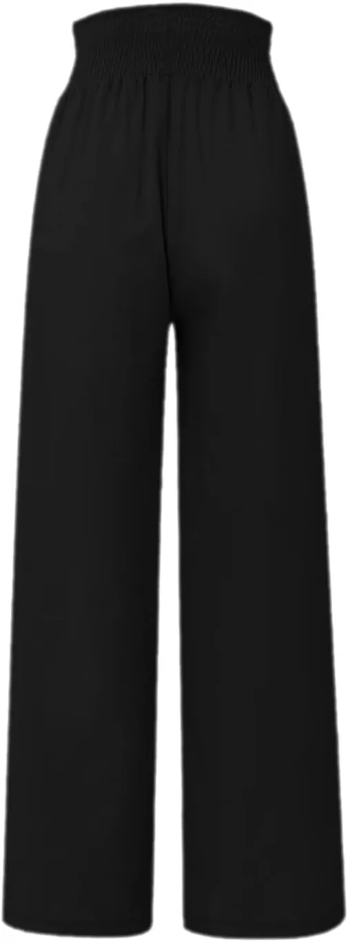 Women's Linen Summer Palazzo Pants Lounge Loose Paperbag Waist Trousers Solid Comfy Pants Summer Outfits 2025 Trendy