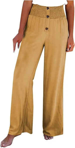 Women's Linen Summer Palazzo Pants Lounge Loose Paperbag Waist Trousers Solid Comfy Pants Summer Outfits 2025 Trendy
