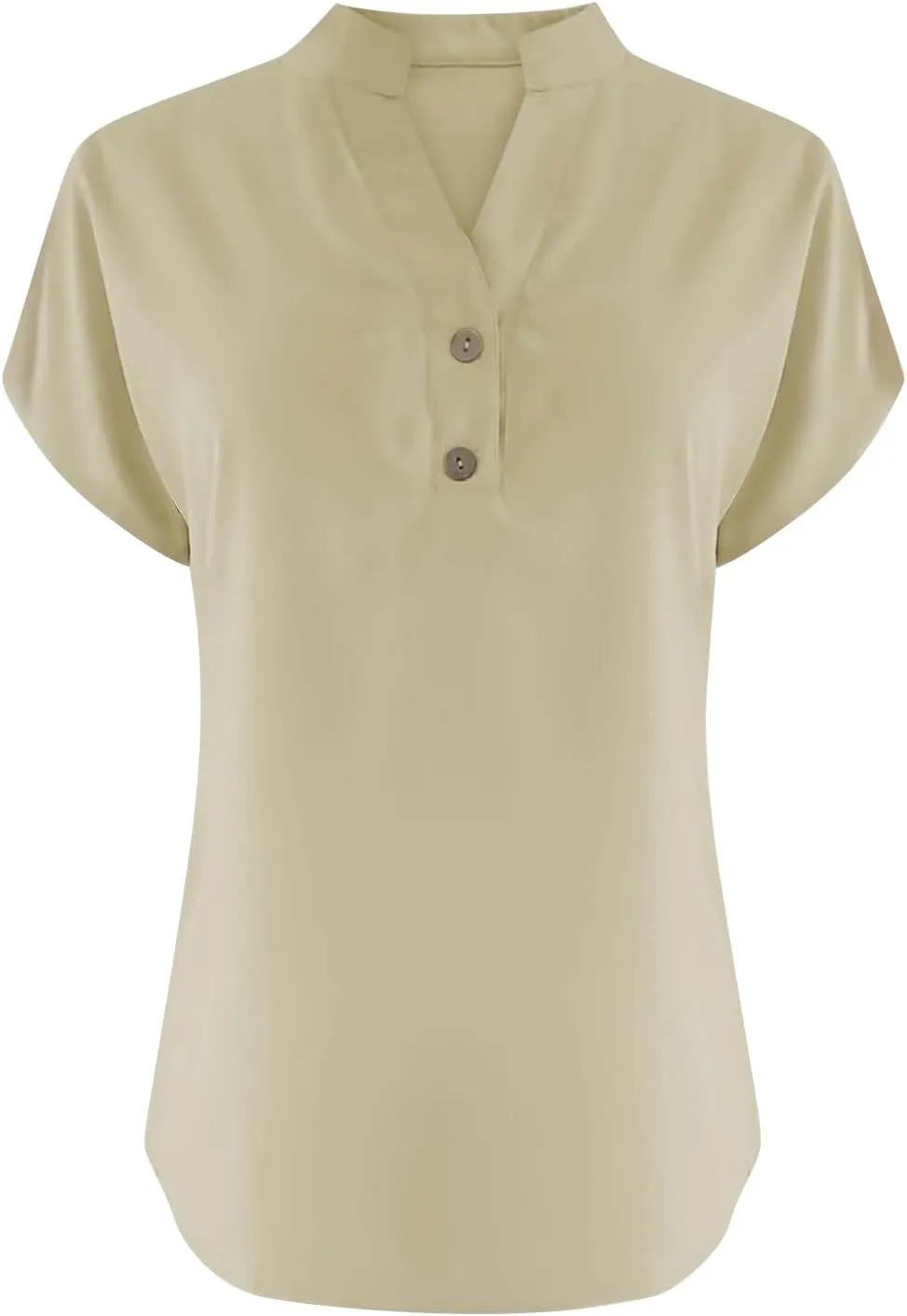 Women's Linen V Neck Shirt Trendy Short Sleeve Button Summer T-Shirts Loose Vacation Beach Solid Blouses Tunic Tops
