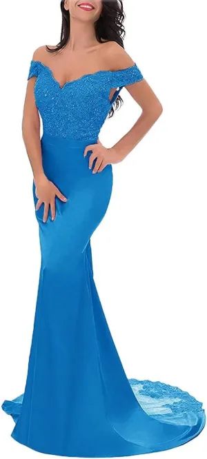 Women's Off The Shoulder Bridesmaid Dress Floor Length Elegant Sweetheart Corset Back