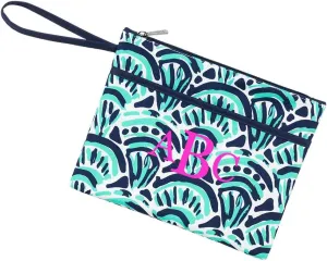 Women's Personalized with Monogram Zip Pouch Wristlet Bag - Waves Pattern