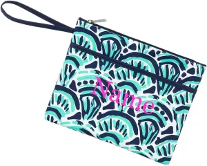 Women's Personalized with Name Zip Pouch Wristlet Bag - Waves Pattern