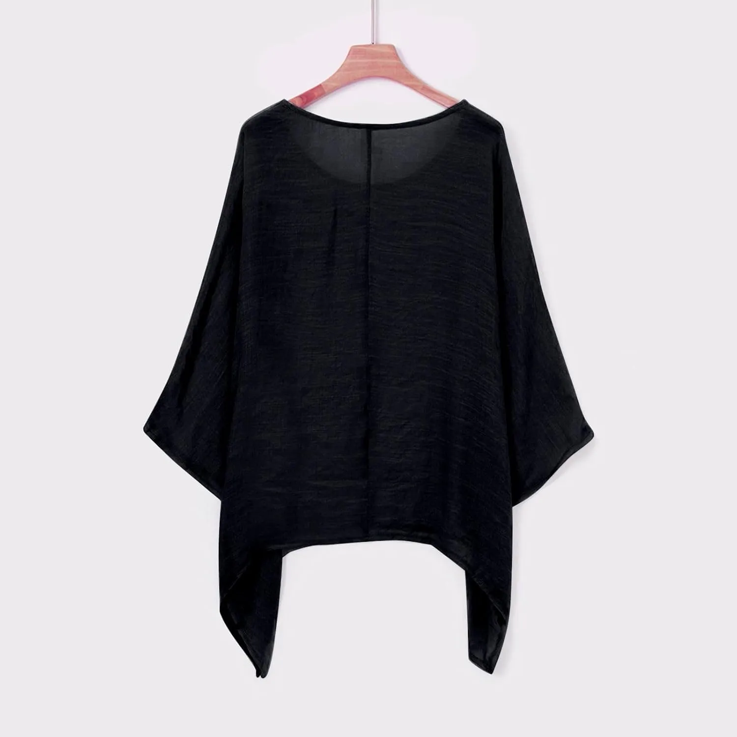 Womens Plus Size Cotton Linen Shirts Elegant 3/4 Sleeve Round Neck Summer Cape Blouses Casual Loose Fit Tunic Tops