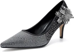 Women's Pointed Toe Glitter Flower Embellished One Foot Stirrup Wedding Prom High Heels