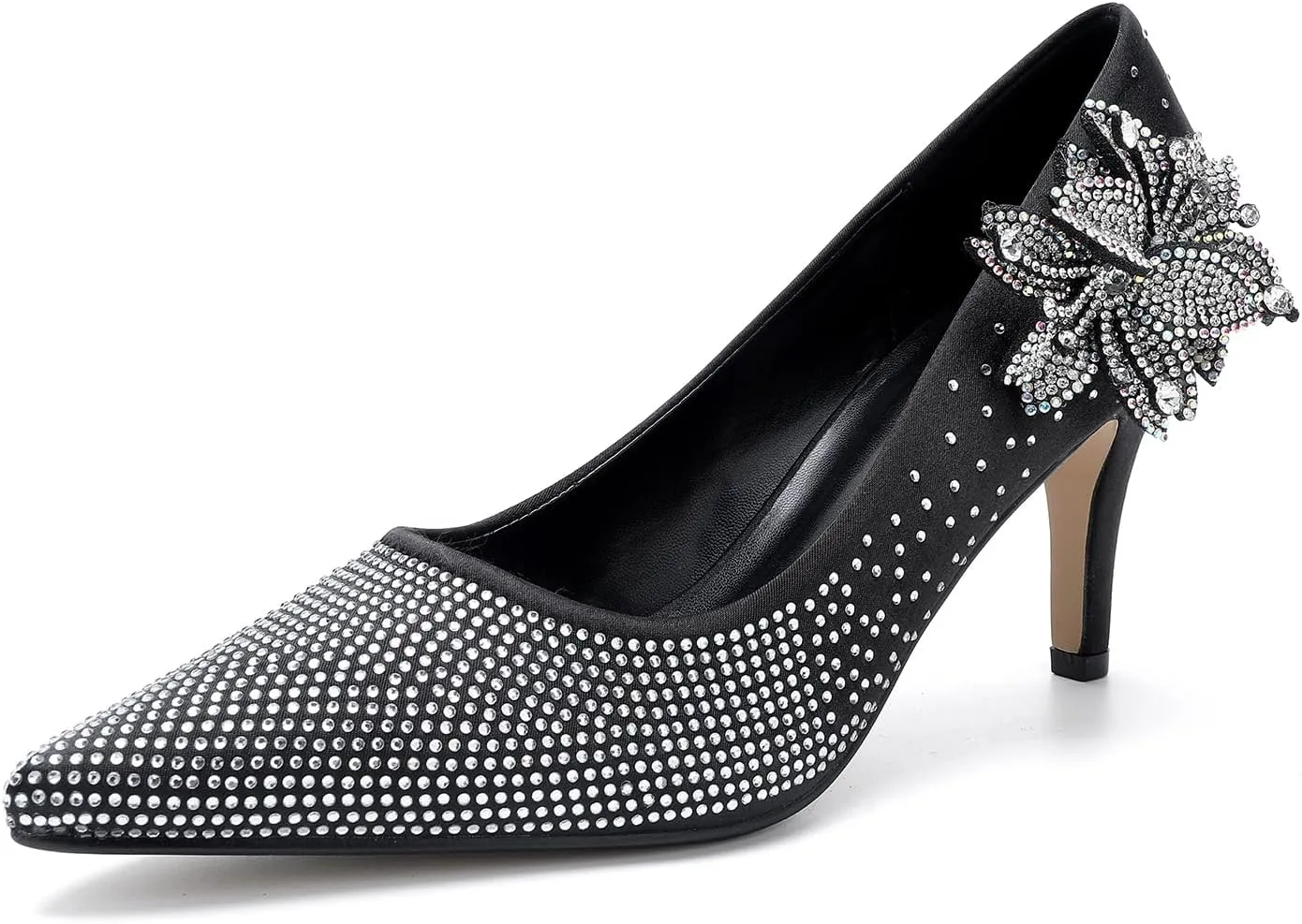 Women's Pointed Toe Glitter Flower Embellished One Foot Stirrup Wedding Prom High Heels