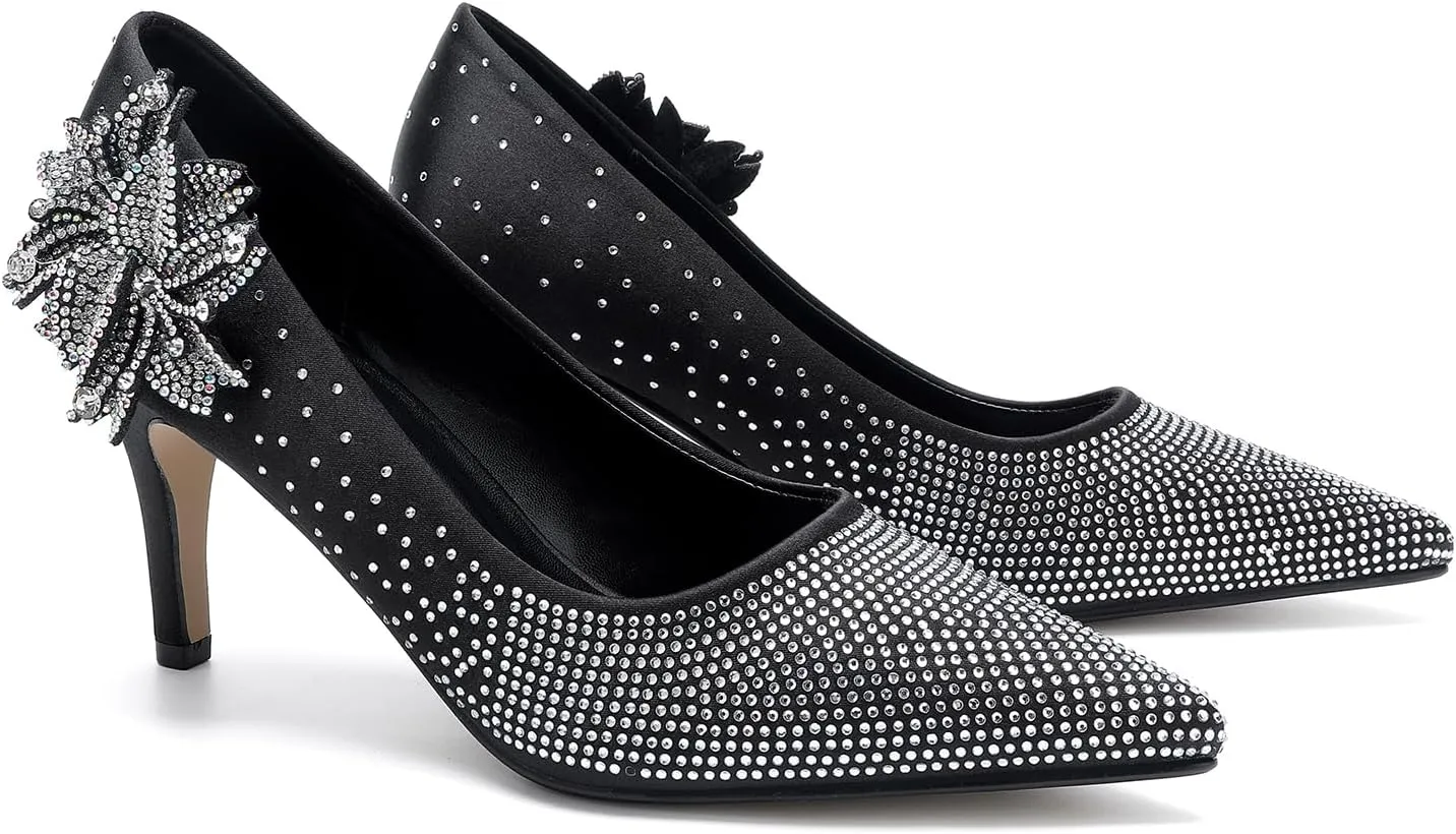 Women's Pointed Toe Glitter Flower Embellished One Foot Stirrup Wedding Prom High Heels